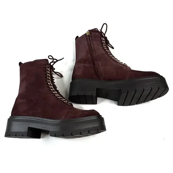 Sam Edelman Lovrin Platform Combat Boots Spiced Pecan Suede Women's 7M Zip New - Picture 6 of 11